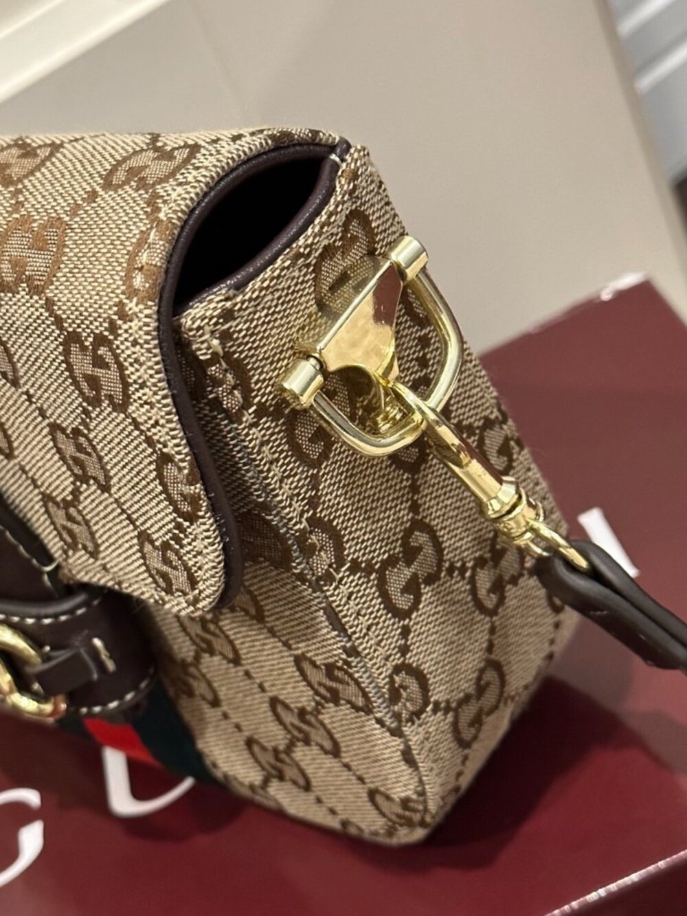 GUCCI Horsebit 1955 Canvas Saddle Bag Shoulder Bag - Picture 8 of 9